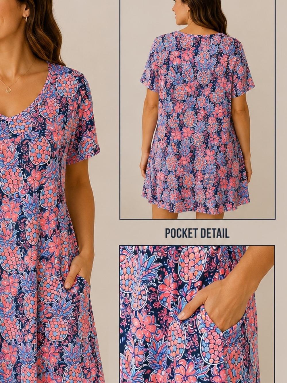 Simply Southern pink Pineapple XL dress with pockets
Pit 20”
Length 33”
Flowy